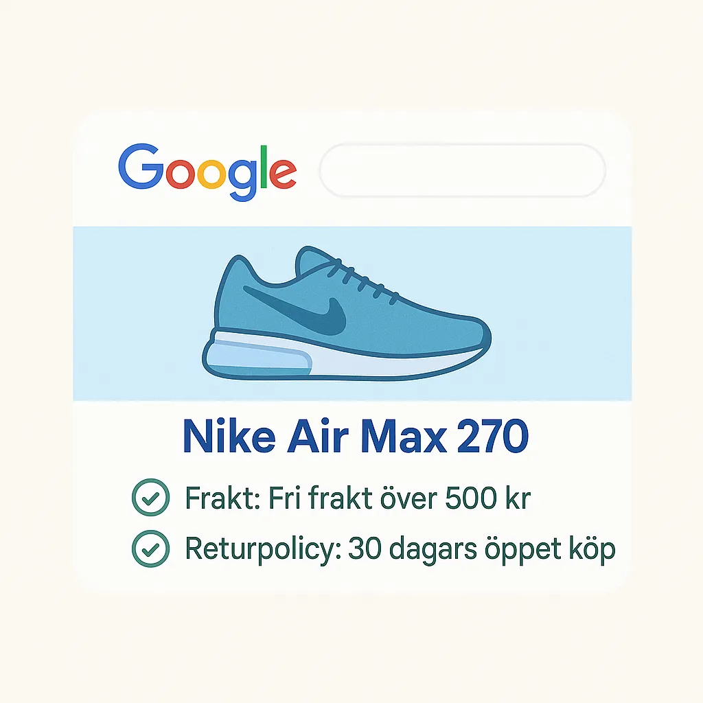 Visa frakt- & returpolicy i sökresultat – utan Merchant Center